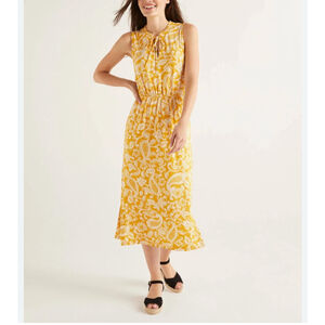 BODEN Size 12 R Eliza Paisley Print Jersey Midi Dress Yellow/White